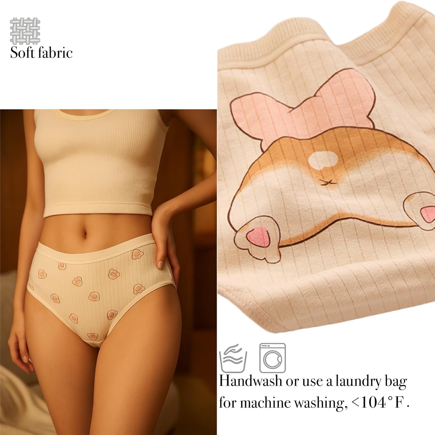 Cute Cotton Womens Underwear for Women 5 Packs Panties Kawaii Japanese-Style Animal Corgi Dog's Paw
