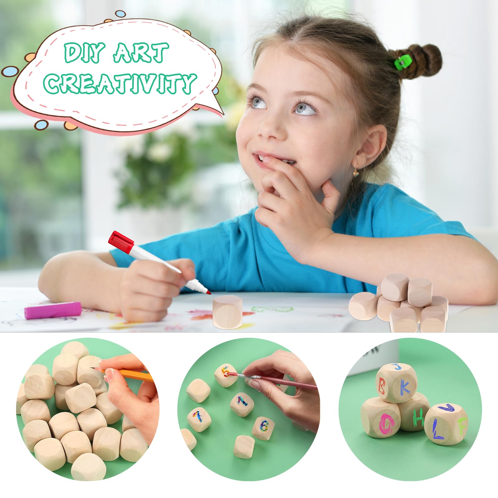 60 Pièces de Cubes en Bois Vierges à Faire Soi-même - 20 mm Non Peints à Coins Ronds avec Cordon de Serrage Autocollant de Couleur 60 Pièces de Cubes en Bois Vierges à Faire Soi-même - 20 mm Non Peints à Coins Ronds avec Cordon de Serrage Autocollant de Couleur
