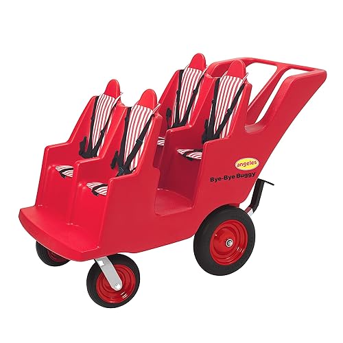 Angeles 4 pasajeros Bye-Bye Buggy, asientos rojos-blanco, AFB6300F, guardería o cochecito preescolar para bebés, niños pequeños y niños, toldo se