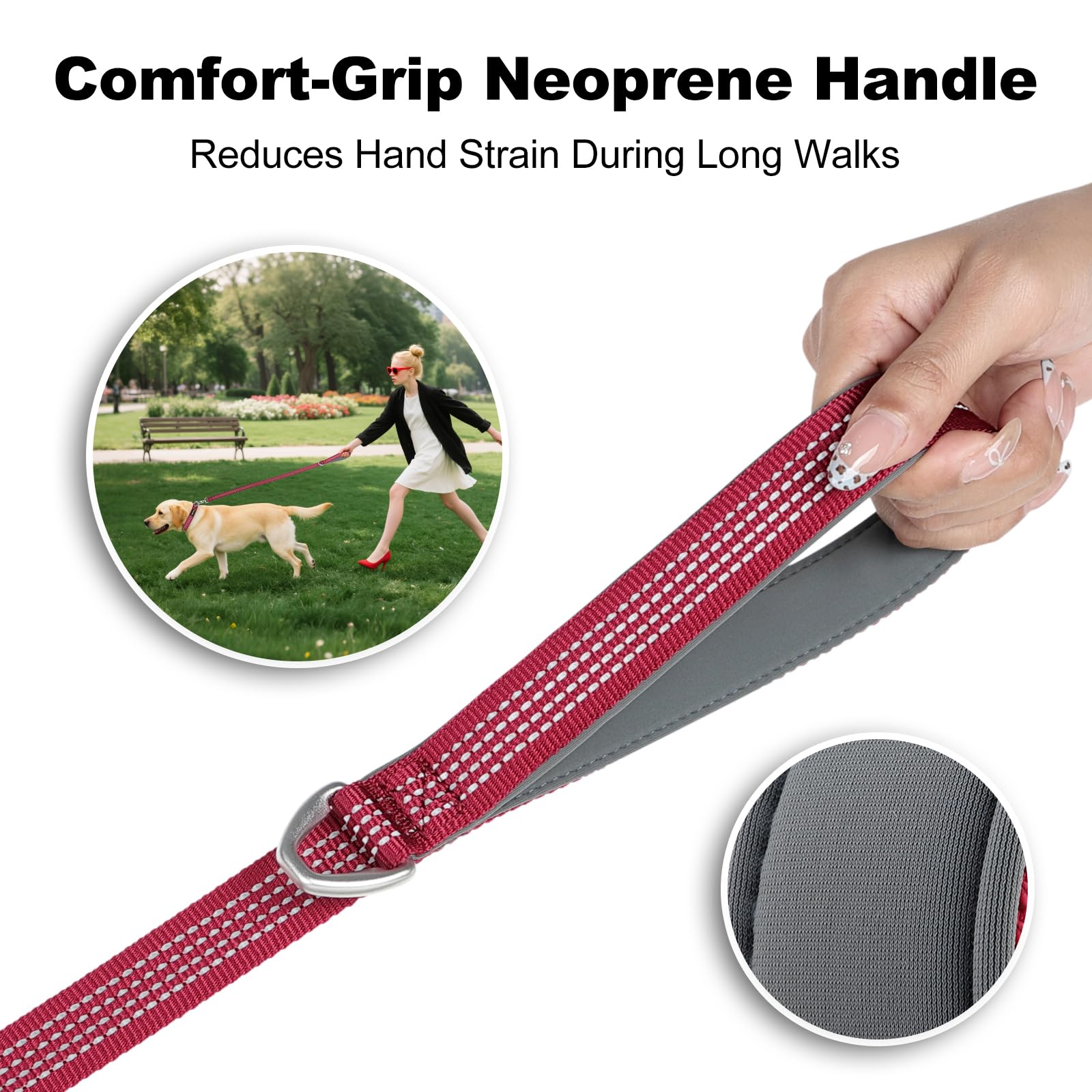 Plutus Pet Heavy Duty Dog Lead with Lockable Aluminum Carabiner, 4/6 Feet Long, Double-Sided Reflective Nylon, Padded Handle - Image 4