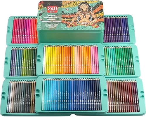 HNKDD - Caja de lata de 240 colores, lápices de colores grasos pintados a mano, juego de dibujo para colorear arte escolar
