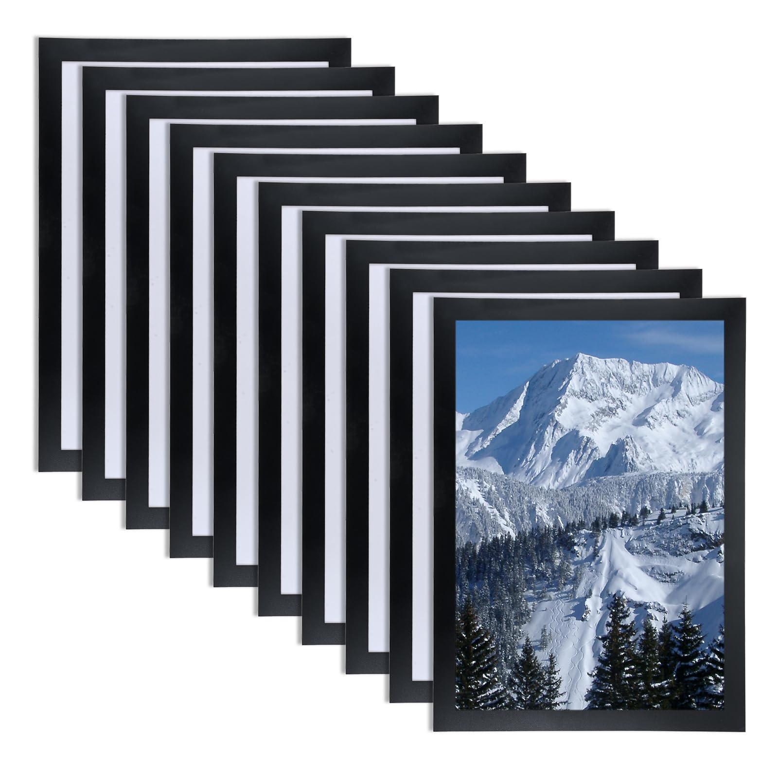 SURIEEN 10PCS A4 Magnetic Photo Frames, Self Adhesive Display Frames Magnetic Frame for Paintings Photos, Ads, Notices, Documents (Black)