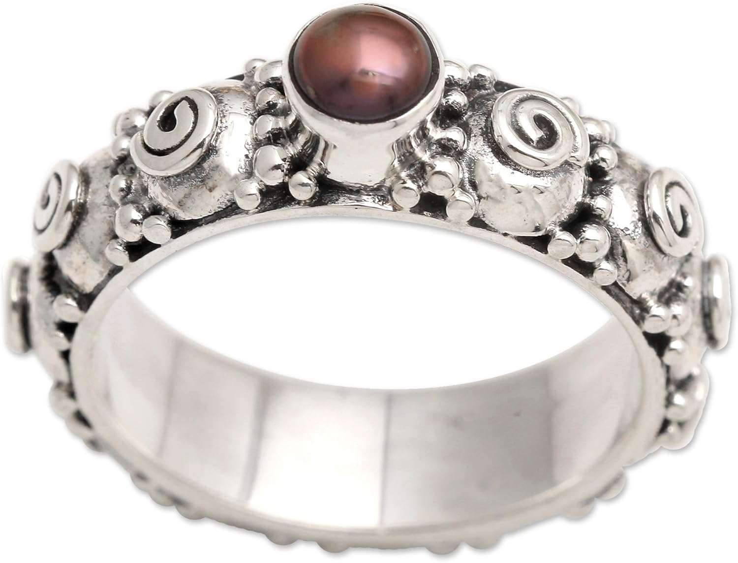 NOVICA Artisan Handmade Cultured Freshwater Pearl Single Stone Ring from Indonesia .925 Sterling Silver Black Birthstone 'Swirls of Joy in Brown'