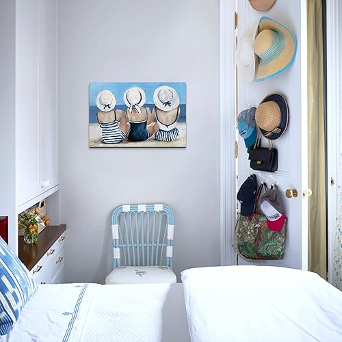 Miniatura 7 de Arte de pared costero para playa, baño, decoración de océano azul y blanco, para niñas, pintura para sala de estar, paisaje marino náutico, lienzo,