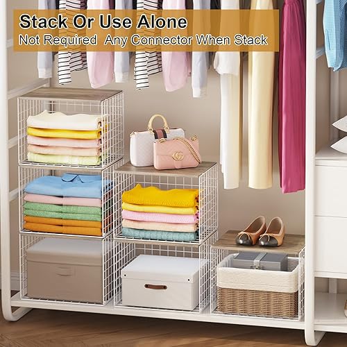 Miniatura 7 de Organizadores de armario y estante de almacenamiento, paquete de 3 cestas apilables de almacenamiento para ropa, suéteres con tablero superior,
