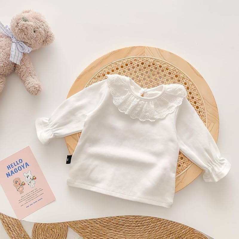 12M-6Y Baby Girls Long Sleeves Solid Color Doll Collar T-Shirt Blouse Toddler Kids Basic Pullover Bottom Tops