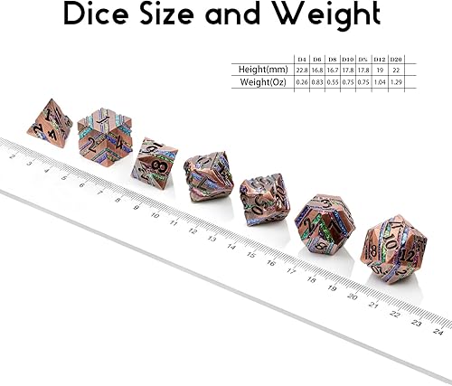 Miniatura 5 de DNDND - Dados de metal a rayas, dados DND de rayas metálicas con purpurina y caja de metal de regalo para juego de mesa de Calabozos y Dragones