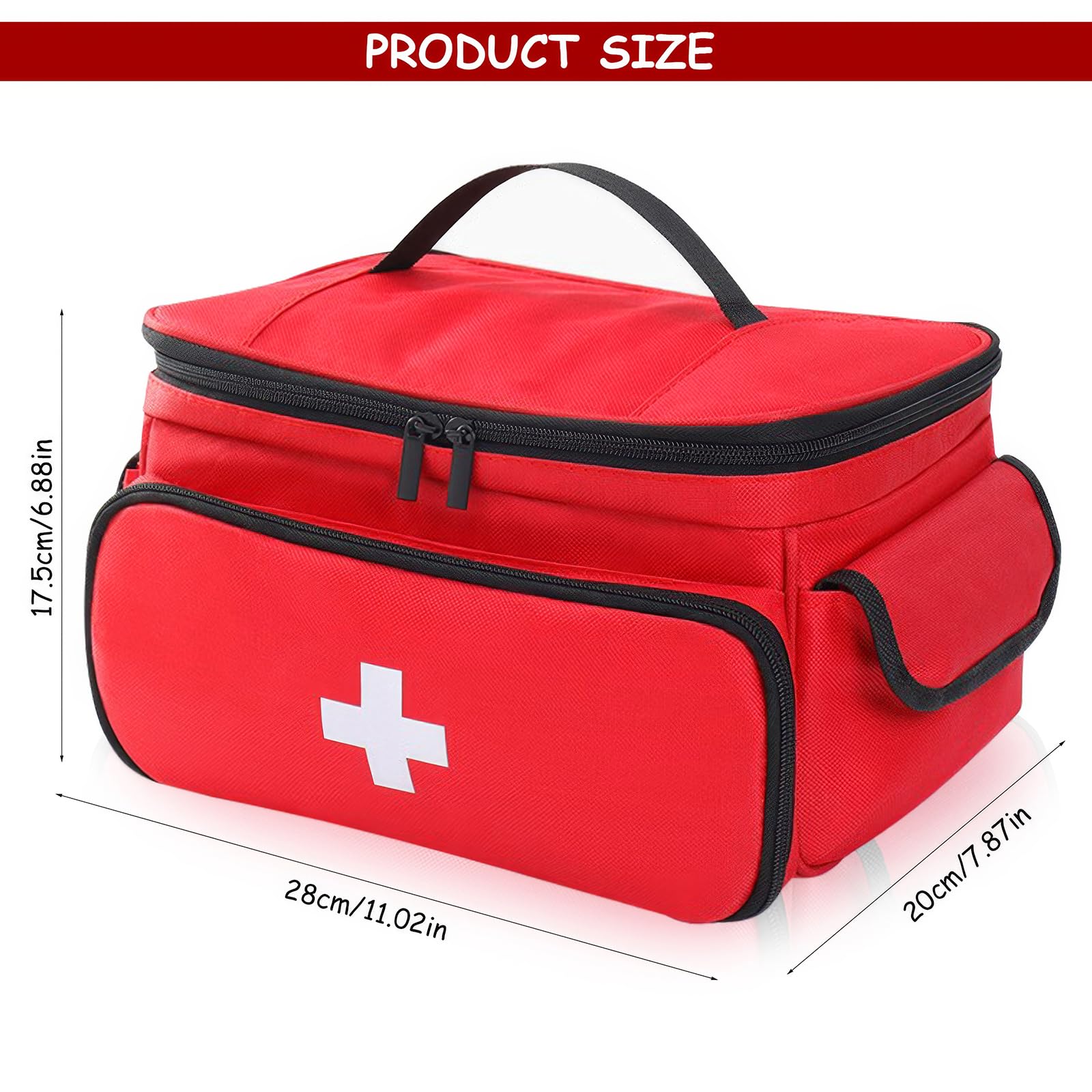 OUZHOU Erste Hilfe Tasche Leer, Erste Hilfe Set Aufbewahrungstasche, Notfalltasche Arzttasche mit Griff, Reiseapotheke Medikamententasche, Hausapotheke First Aid Kit für Zuhause, Büro, Outdoor Rot