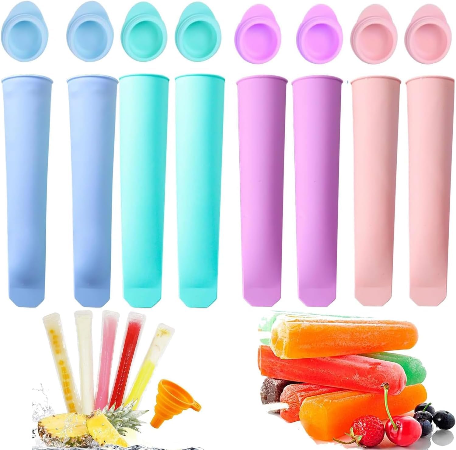 Juego de 8 moldes para helados con palos, moldes reutilizables de silicona sin BPA para una fácil limpieza y uso doméstico