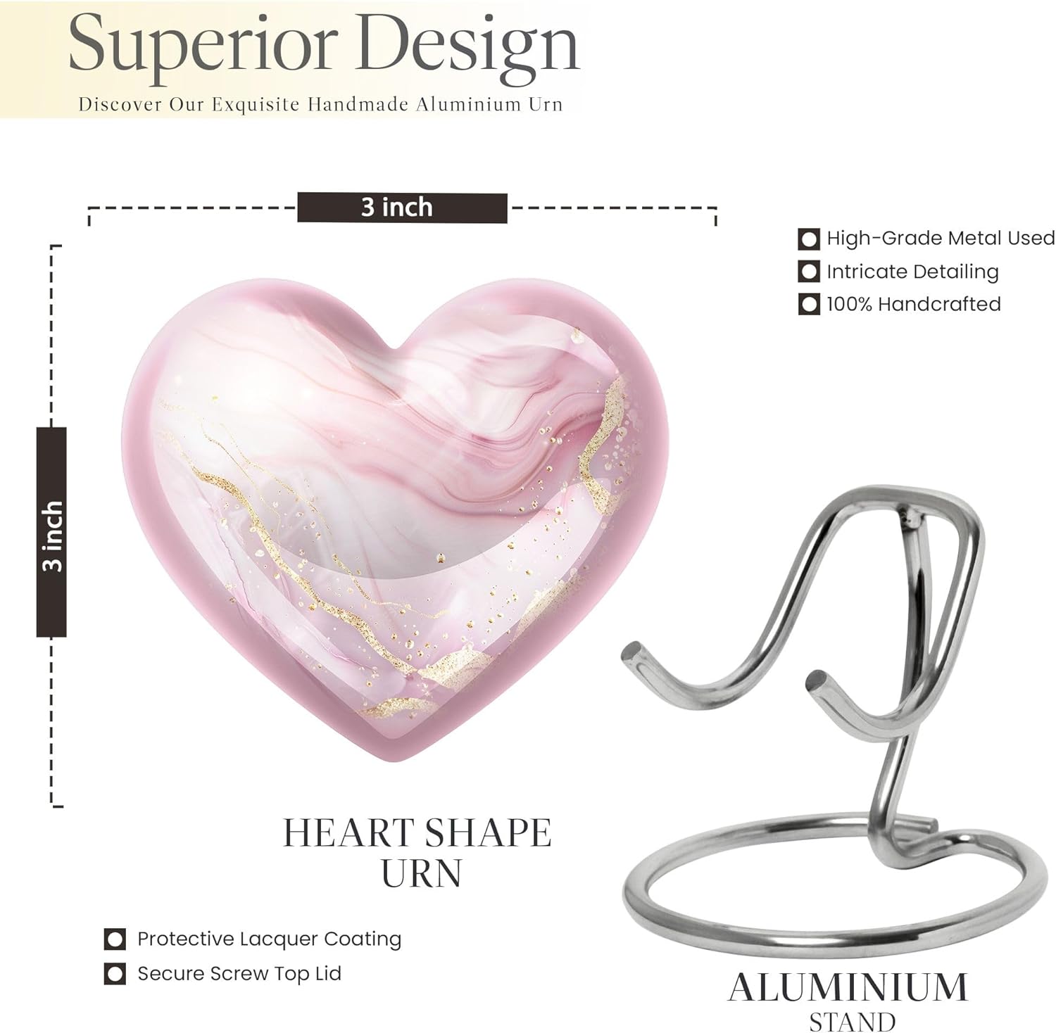 Blush Pink Small Heart Urn - Keepsake Urns for Human Ashes Adult Male/Female, Funeral Urns, (Pack of 1, 3 Inch) - Mini Heart Keepsake - Decorative Ash Holder - Cremation Urn - Image 2