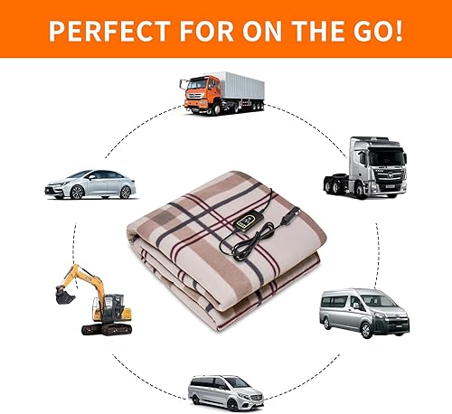 Miniatura 19 de Amazingforless - Manta de forro polar calefactable de 12 V con controlador para temporizador y niveles de calor, manta eléctrica a cuadros para Azul