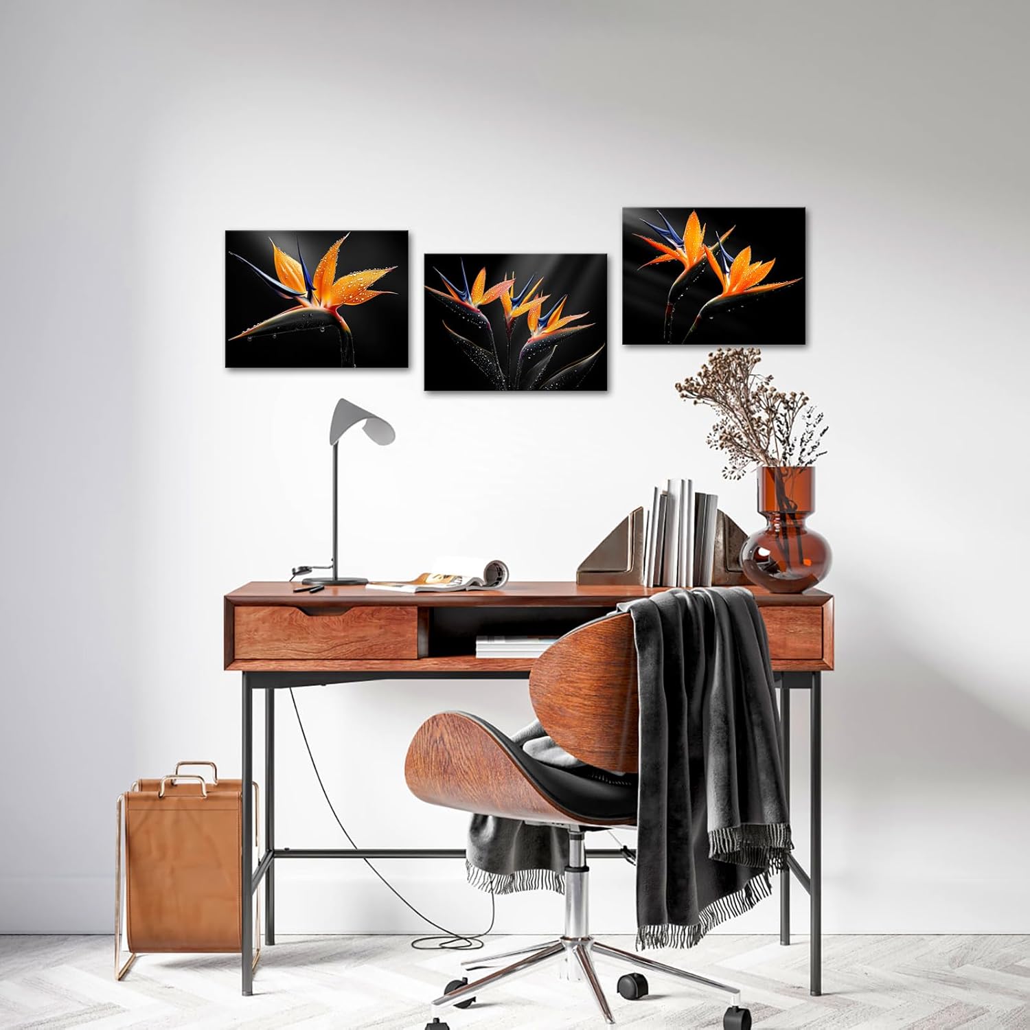 LyerArtork 3 Pieces Tropical Flower Wall Art Canvas Prints Bird of Paradise Pictures Hawaiian Floral Modern Artwork Wall Decor for Living Room Bedroom Home Decoration 12"x16"x3