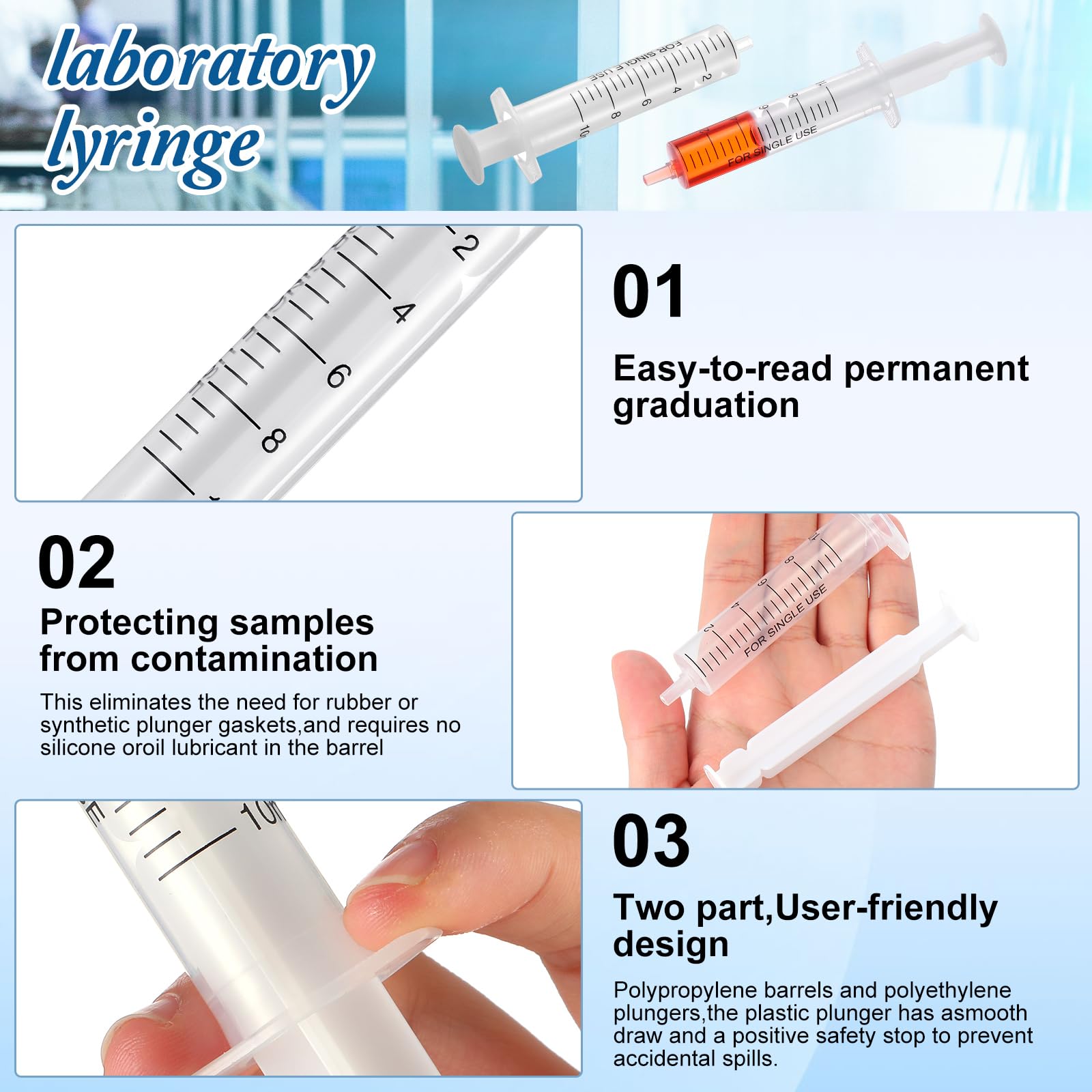Geiserailie 100 Pcs Plastic Syringe No Rubber Plunger Oral Syringes Without Needle Measuring Luer Slip Tip Syringe for Kids Children Liquids Refilling Scientific Labs(10 ml) (Pack of 4) — Amazon image 4