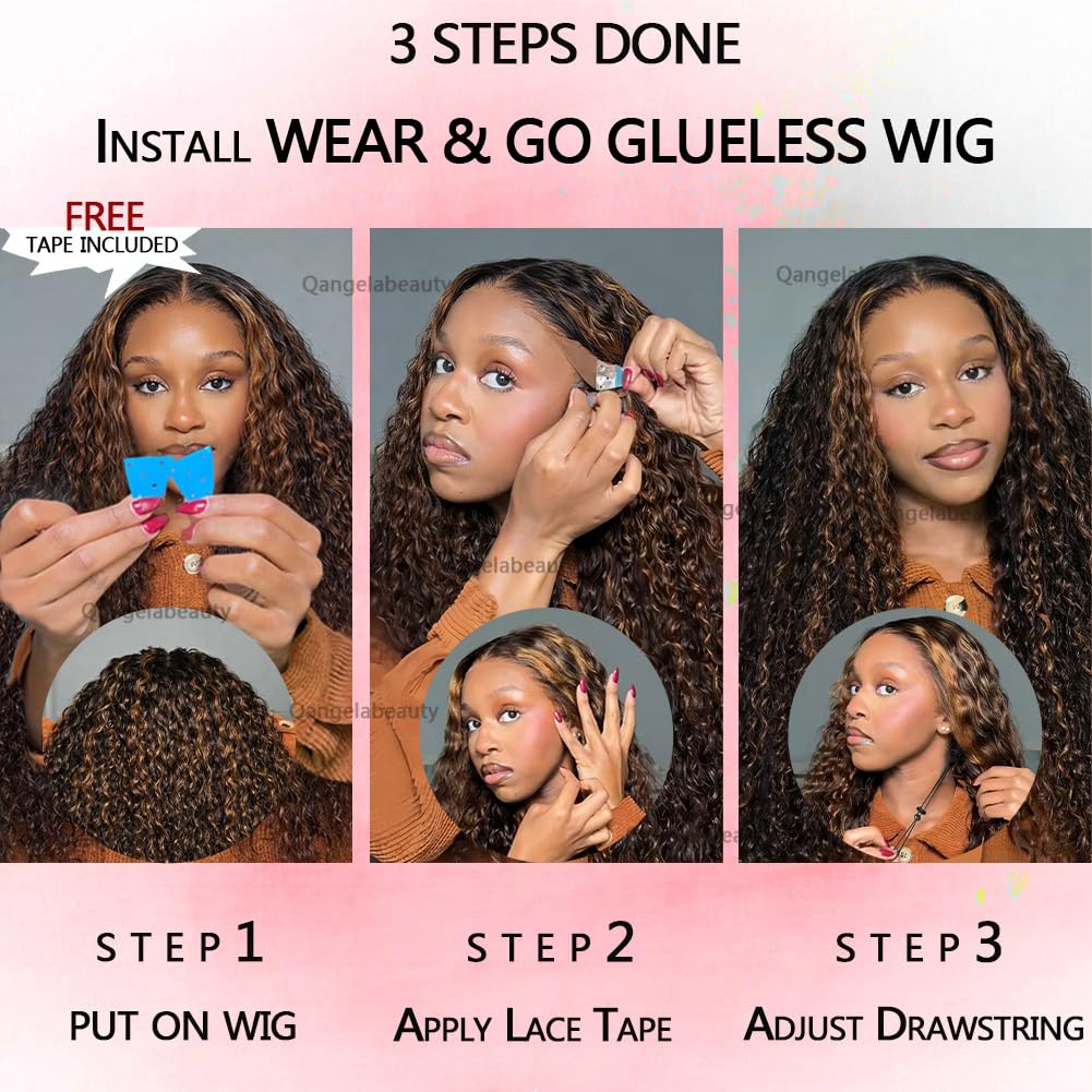 7x5 Balayage Highlight Lace Front Wig Human Hair Pre Plucked Pre Cut HD Lace Glueless Wigs 210% Density Deep Wave Lace Front Wigs 28 Inch Ombre FB/30 Wear Go Drawstring Wigs for Women