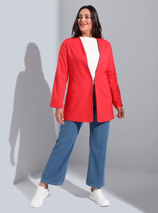 Modanisa Red - Double-Breasted - Fully Lined - Plus Size Jacket - Alia