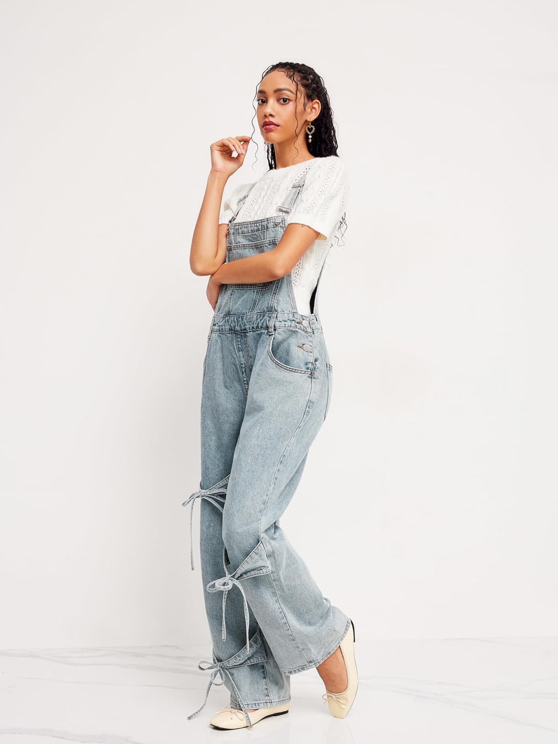 CIDER Overalls for Women Denim Bow knot Jumpsuits Adjusable Strap Jean Overall with Pockets - Image 4