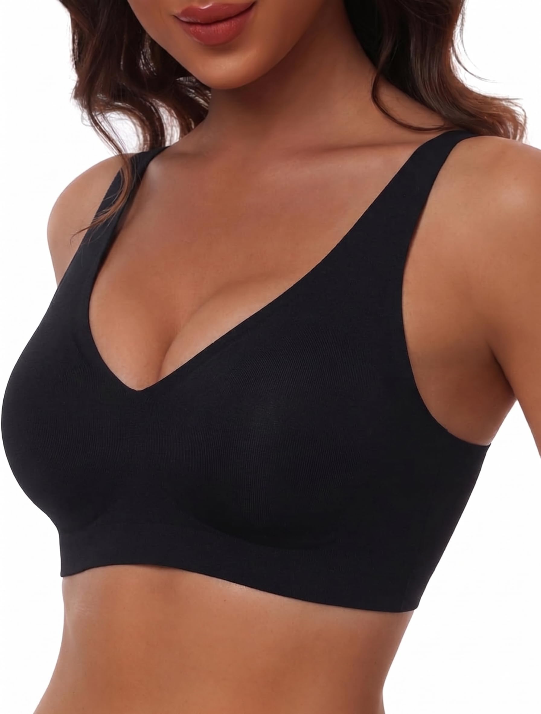 Bresdk Tiefer V BH Damen ohne Bügel Push Up Nahtloser Bequemer Bra Vollständiger Bralette für Große Brüste Gepolstert Bralette