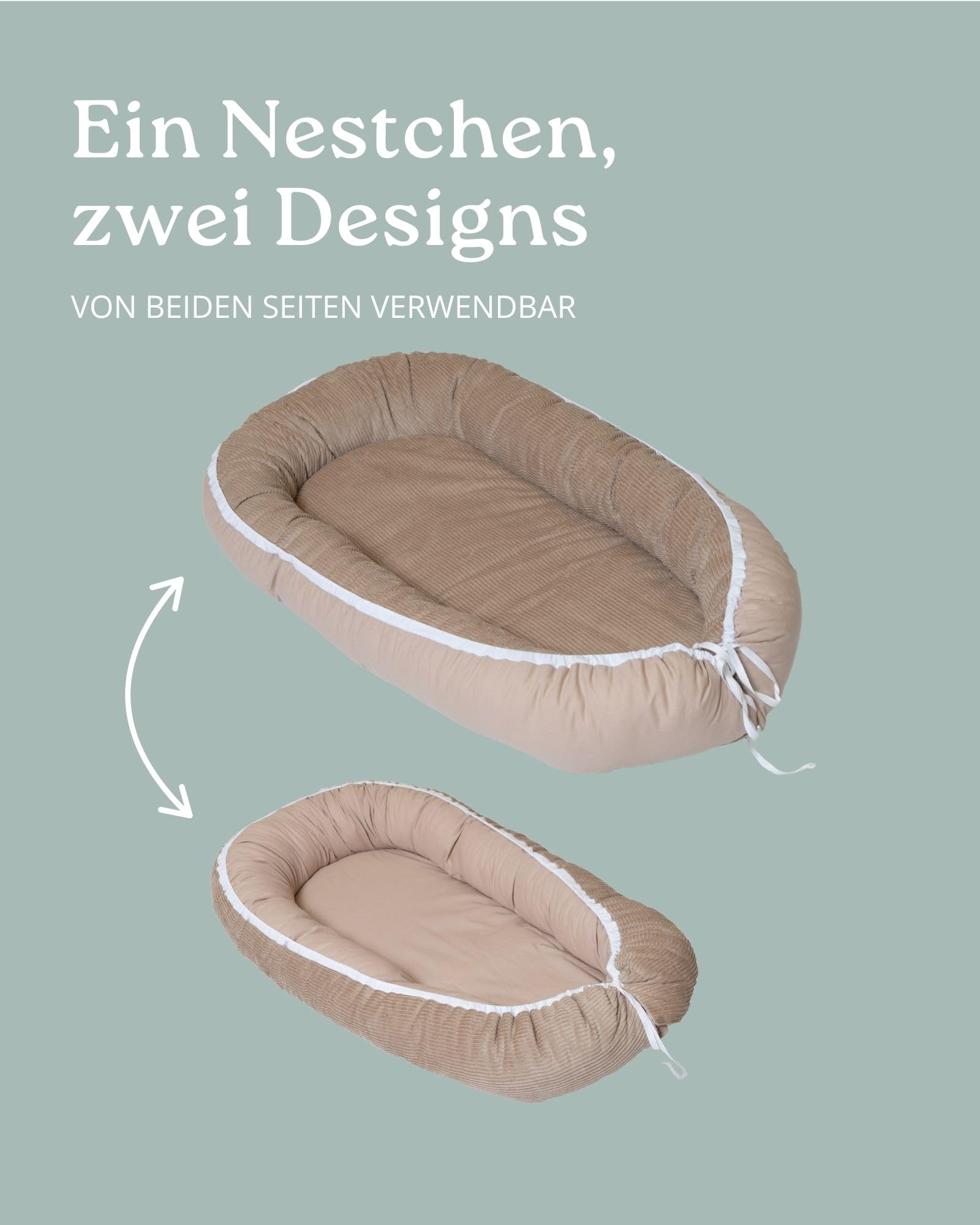 ULLENBOOM Babynest - 100% OEKO-TEX Materialien & Made in EU, Cord Sand - Babynestchen Neugeborene aus kuscheliger Baumwolle, Ideal als Reisebett & Kuschelnest geeignet