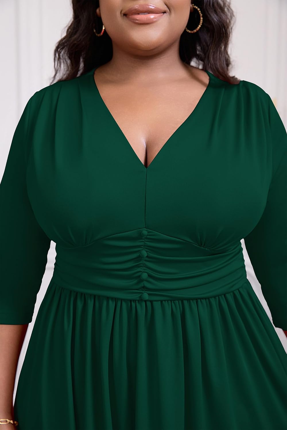 Runwind Plus Size Maxi Dress for Curvy Women - Casual Long 3/4 Sleeve Wedding Guest Dress with Pockets - Image 2
