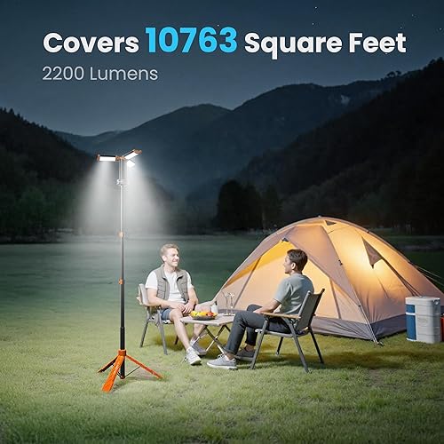 Miniatura 4 de CAVN Luz de campamento recargable de 10000 mAh con control remoto y soporte telescópico, altura máxima de 6.0 pies, luz de trabajo portátil con 3