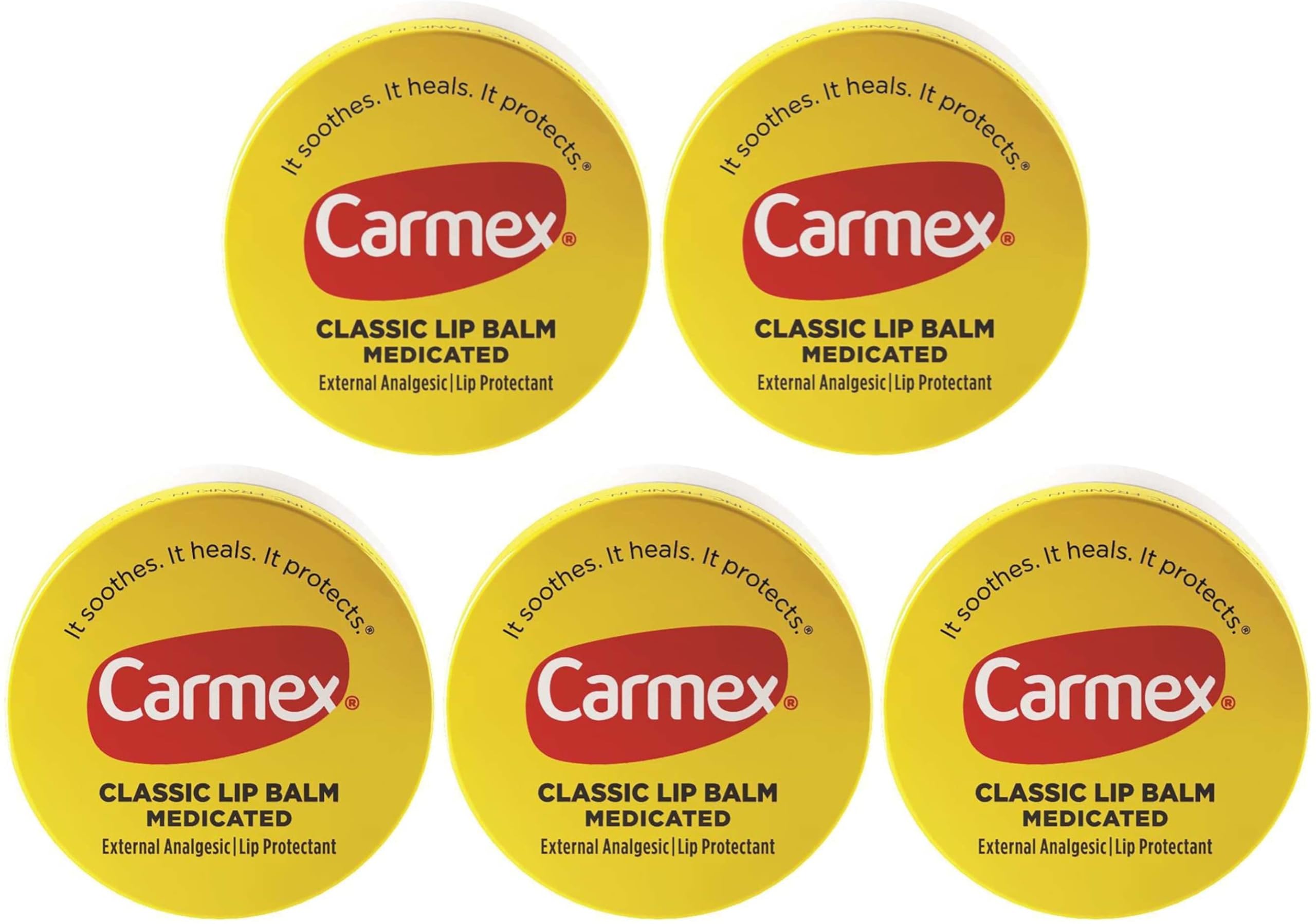 Carmex Classic Lip Balm Medicated, External Analgesic Lip Protectant, 0.25 oz (Pack of 5)