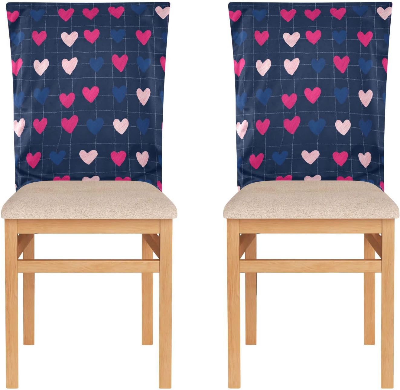 ALAZA Blue and Red Hearts Chair Back Cover Set of 6, Washable Reusable Removable Chair Slipcovers Decorative Chair Cover for Home Kitchen Wedding Party