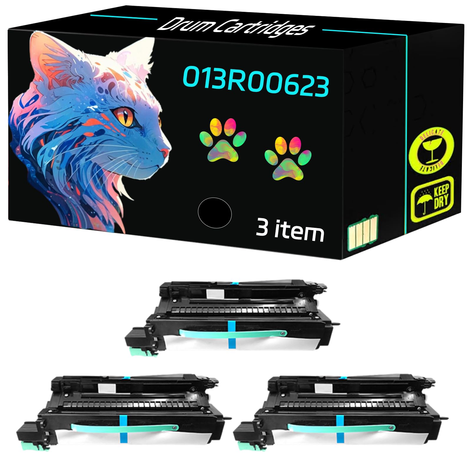 High Yield 013R00623 Drum Cartridges Compatible for Xerox WorkCentre 4150X 4150XF 4150 4150C 4150S Printers, Print Clearly (3 Pack Black)
