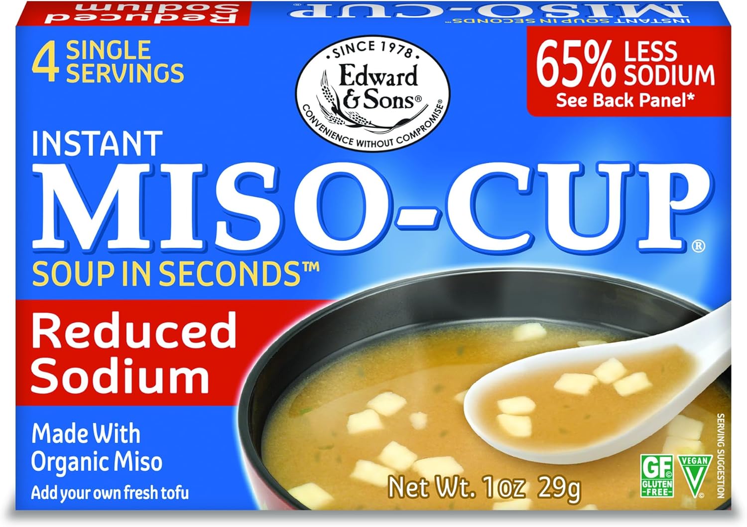 Edward & Sons Reduced Sodium Original Instant Miso-Cup - Instant Miso Soup Packets, Instant Soup Packets, Miso Packets - 1 oz (Pack of 12)