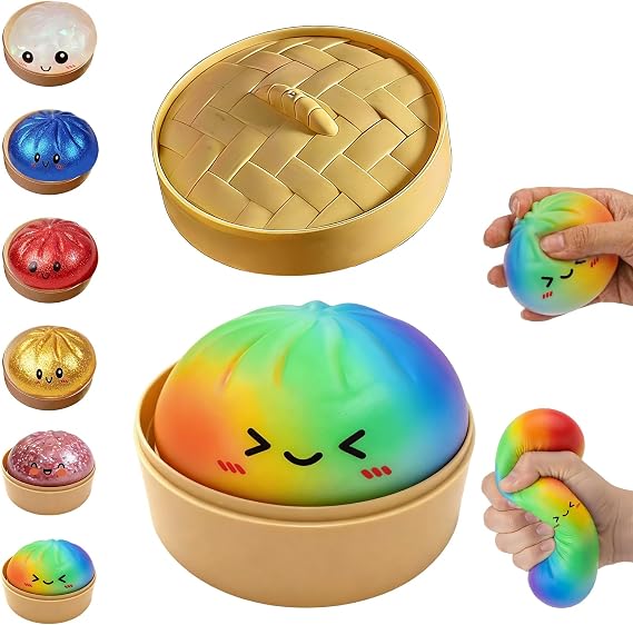 Glitter Dumpling, Glitter Dumpling Squishy with Box, 6 Color Options Dumplings Squishy Toy for Stress Relief (Colorful)