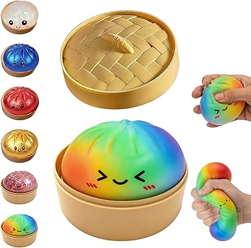 Glitter Dumpling, Glitter Dumpling Squishy with Box, 6 Color Options Dumplings Squishy Toy for Stress Relief Colorful