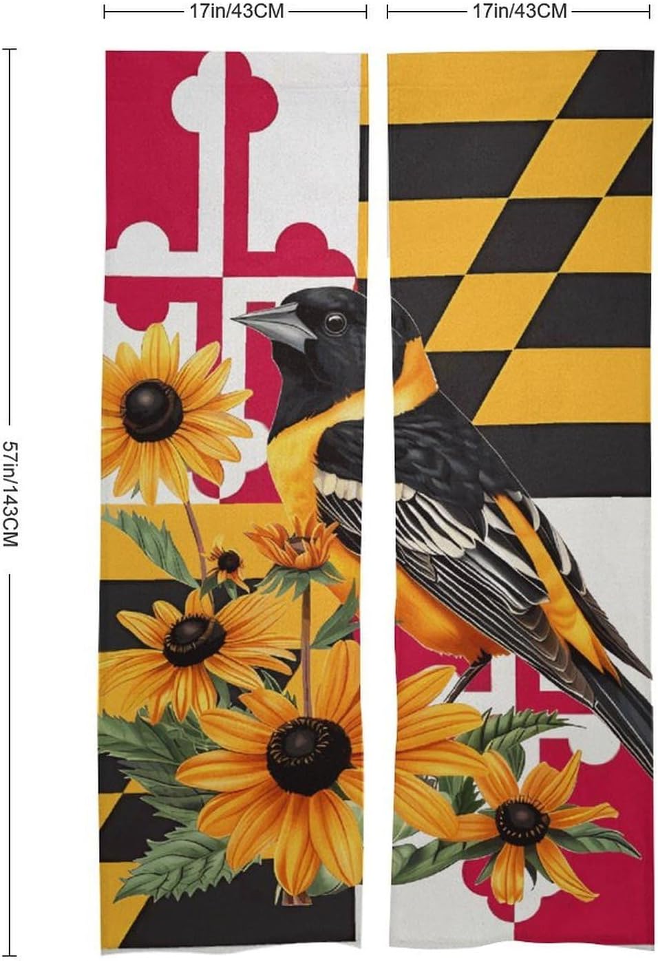 Maryland State Flag Baltimore Oriole Bird Susan Flower Light Blocking Door Curtain, Suitable for Bedroom Entrance