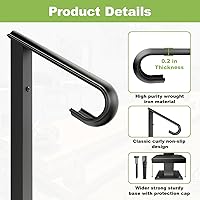 Vista 5 de SPACEEUP Pasamanos de un solo poste para 1 o 2 escalones, pasamanos al aire libre, barandilla de hierro forjado de un solo poste de barandilla