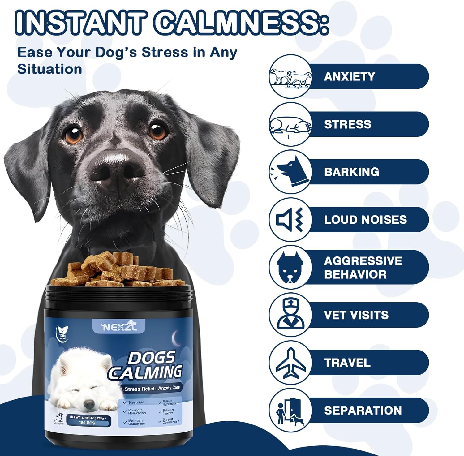 2 Pack Calming Chews for Dogs 300 Count with Melatonin Dog Anxiety Chews Stress Relief Sleep Treats Extra Strength Calming for All Dogs-Fireworks Thunder Barking Separation Vet Approved Chicken Flavor