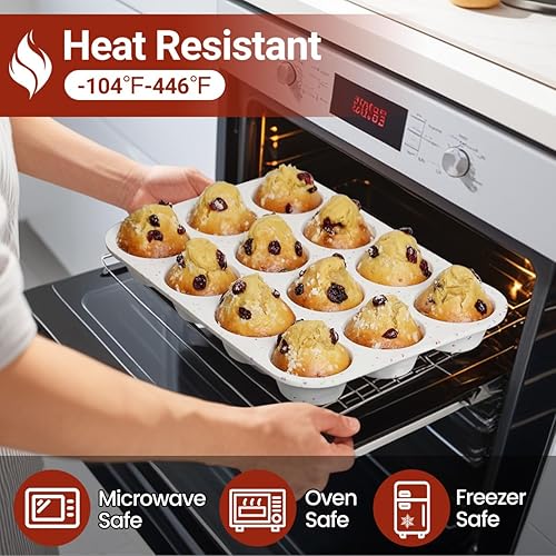 Miniatura 5 de CAKETIME Moldes de silicona para magdalenas para hornear, 12 tazas regulares y mini 24 tazas para magdalenas para hornear bocados de huevo,