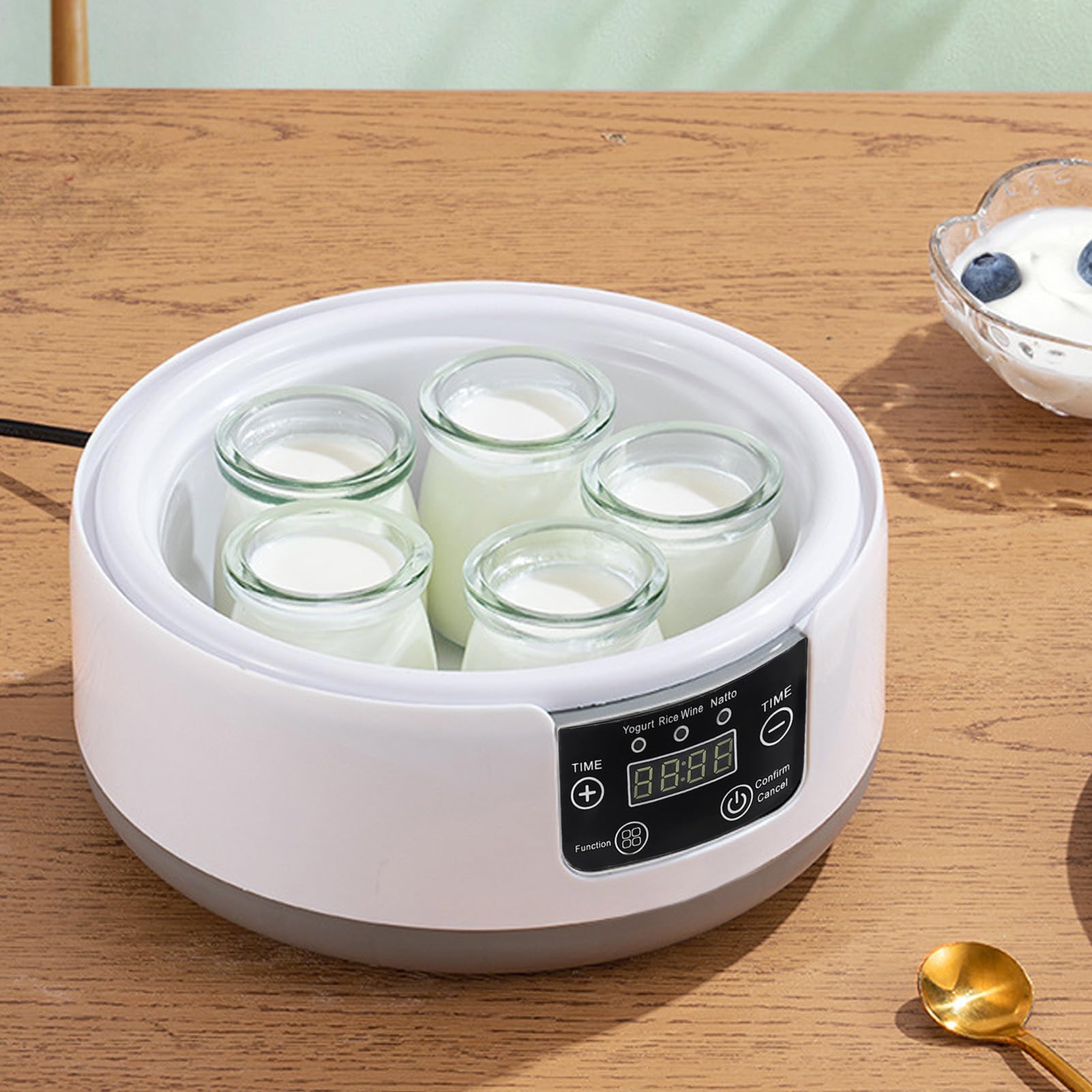 Elektryczna maszyna do robienia jogurtu, 1,2 l domowy jogurt Natto Maker, domowy inkubator do jogurtu ze szklanym słoikiem i wkładką ze stali nierdzewnej, do domowego (Wtyczka UE