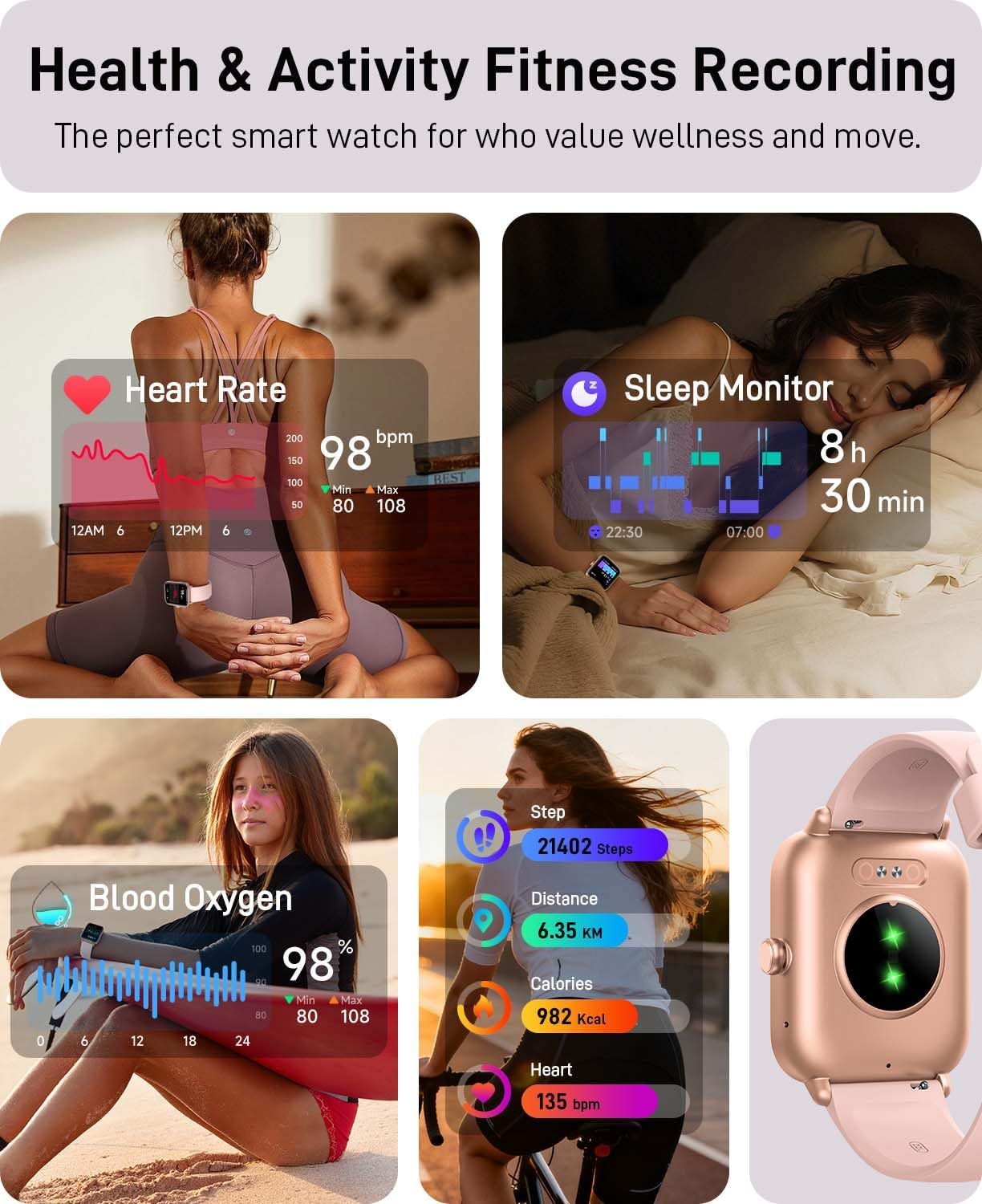 Smart Watches for Women (Make/Answer Calls), Alexa Built-in Smart Watch for Android/iPhones with Receive Messages/Emails/Reminders, 1.85" HD Fitness Tracker Watch with Heart Rate/Sleep/SpO2 Monitor - Image 4