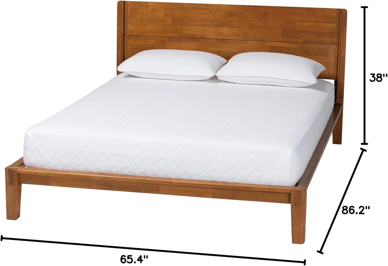 Diagram showing the dimensions of the Baxton Studio Aldith Queen Platform Bed