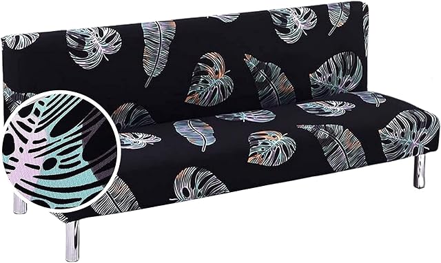 SearchI Stretch Sofa Covers Elastic Without Armrests,1-Piece Modern Washable Folding Couch Bed Slipcovers Click Clac 3 Seater Armless Sofa Bed Covers Furniture Protector Anti-slip Black