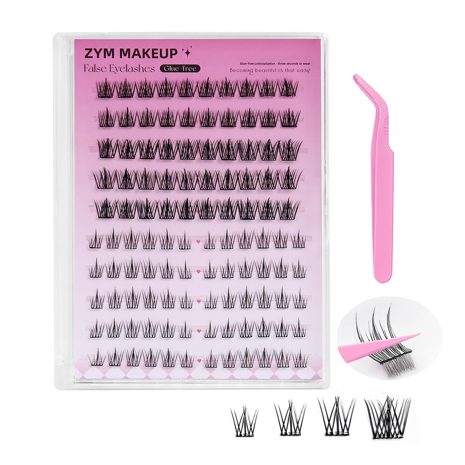 110Pcs Self Adhesive Eyelashes, Self Adhesive Eyelash Clusters, Lash Clusters Press On Lashes Self Stick Cluster Lashes Pre Glued Eyelash with Tweezer No Glue Needed, 9-13mm-image-22