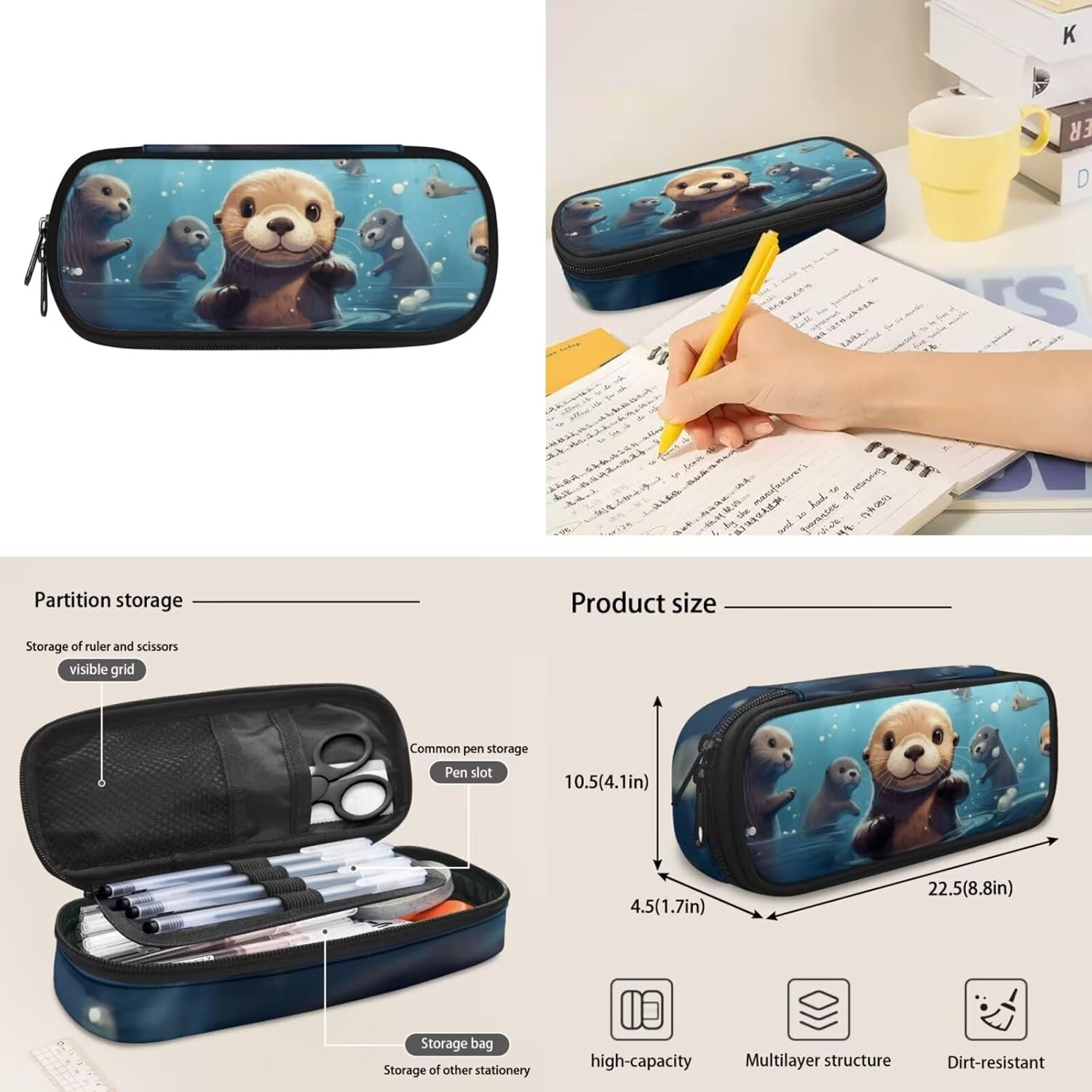 TOADDITDO Otter Toddler Backpack Lunchbox Set with Pencil Case Water Bottle Sleeve 6-8 Kids Large Schoolbag Kindergarten Cute Book Bags Boys Girls Hiking Camping School Bag Casual Daypacks