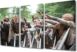 Walking Dead Painting Canvas Wall Art Wall Decor 3 Panels Fearsome Zombie Artwork Print Modern Decor Canvas Wall Art for Haunted House Living Room Bedroom Posters Prints Framed Ready to Hang-24"Wx36"H
