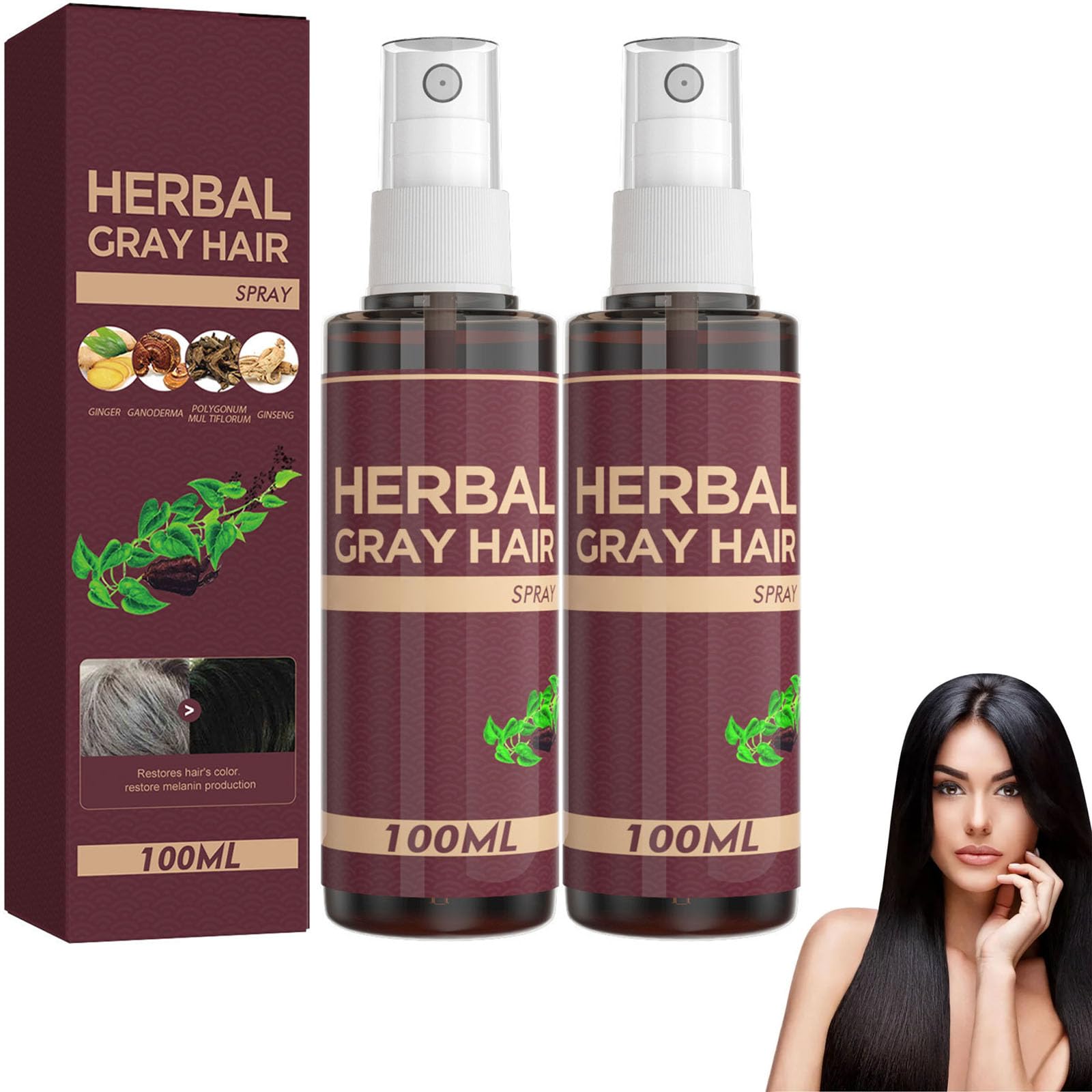 Herbal Gray Hair Spray, Hair Darkening Conditioner, Herbal Darkening Spray (2pcs)