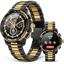 SOUYIE SW-7 Lux Smart Watch for Men, High-Gloss Ceramic Bezel & Two-Tone Steel, 1.43" AMOLED Display, AI GPT Voice Assistant, Bluetooth Calls, Health Monitor, 100+ Sports Modes, Compatible iOS Android