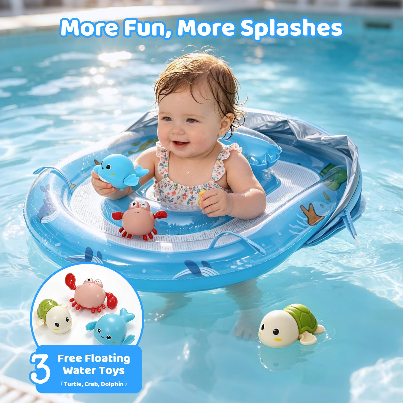LAYCOL Flotteur de piscine pour bébé avec auvent de protection solaire UPF50+, queue ajoutée, sans risque de retournement, bouée gonflable pour enfant de 3 à 36 mois