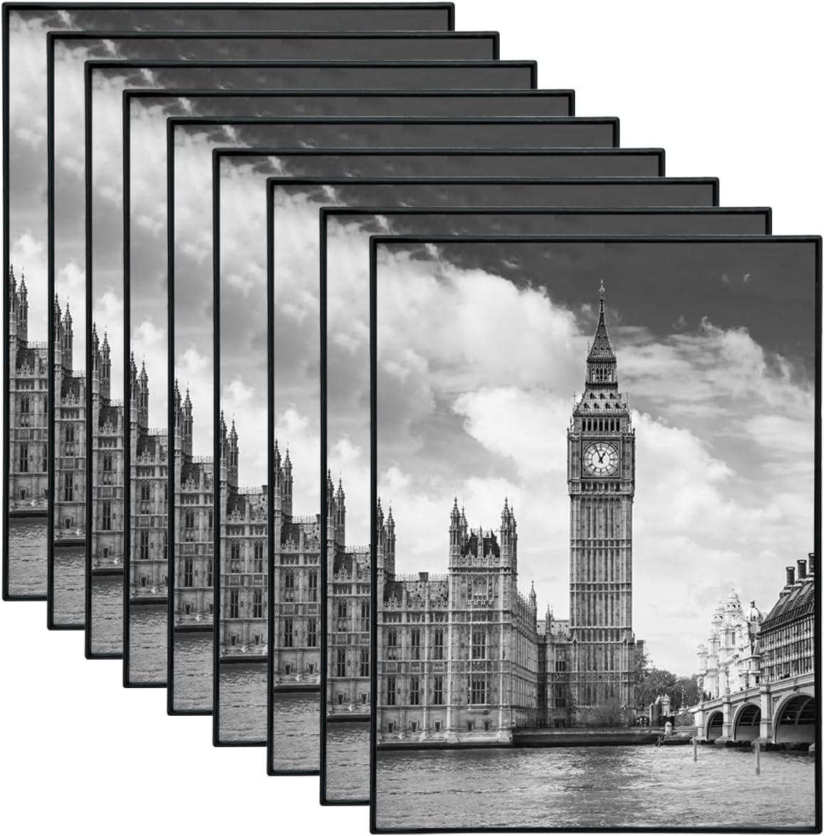 GOmaize Front Loading Black Picture Frame 6x8 Set of 9 Wall and Table Mounting SIMILAR NOT EXACT ITEM  INCOMPLETE 