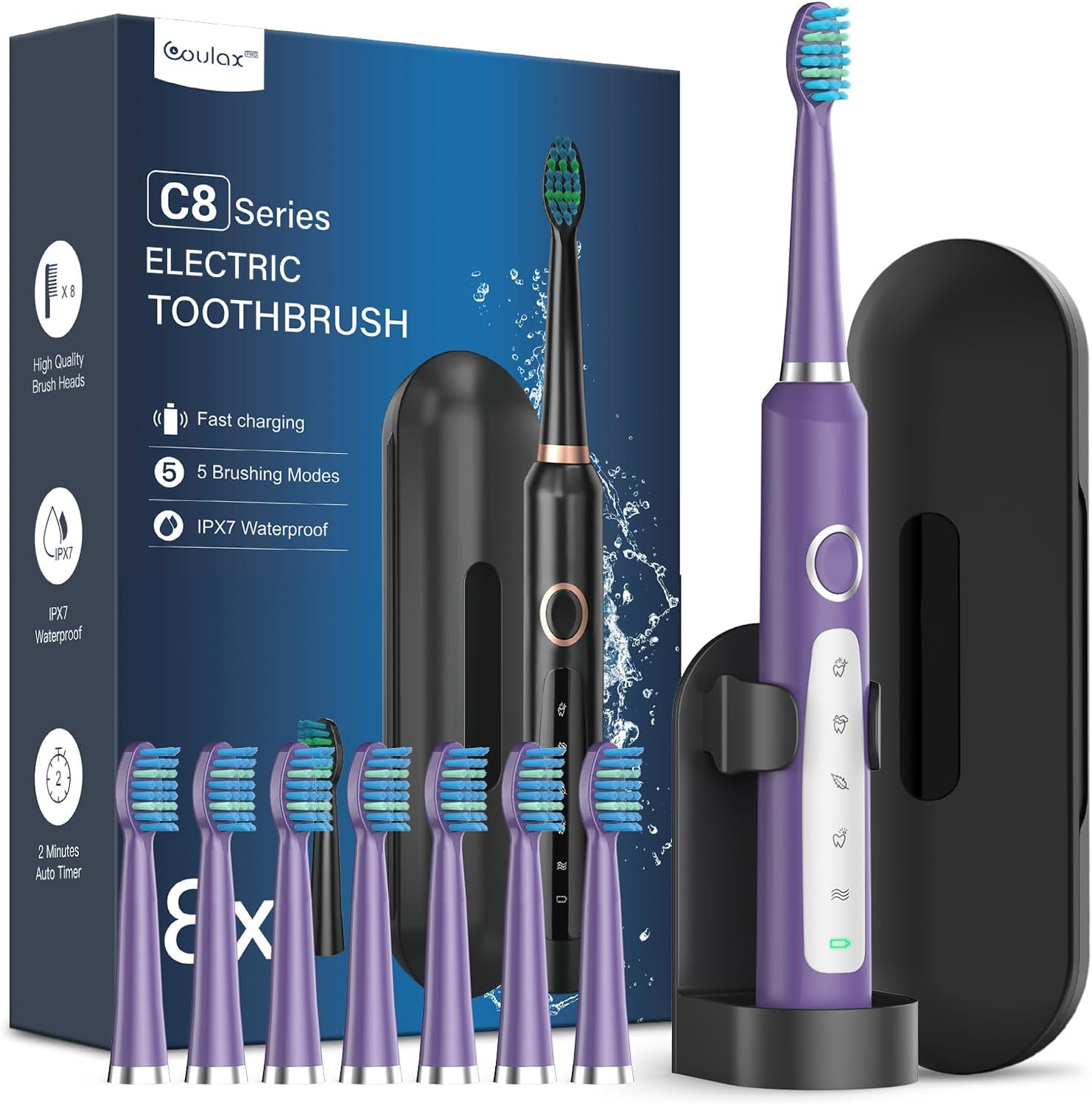 Sonic Electric Toothbrush for Adults and Kids - Sonic Toothbrushes with 8 Tooth Brush Replacement Head and 5 Brushing Modes, 120 Days of Use with 3-Hour Fast Charge, 2 Minute Smart Timer