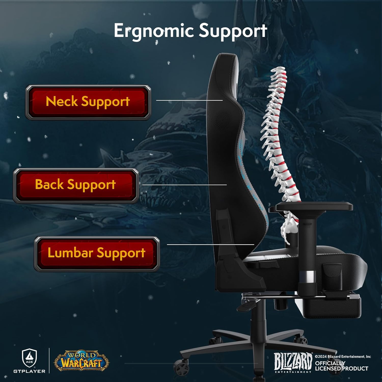 71FDjtvmLgL._AC_SL1500_ GTPLAYER World of Warcraft Edition Video Gaming Chair, Ergonomic Computer Chairs with Footrest and Adjustable Armrest, Height Adjustable Desk Chair with Speakers for Office & Gaming, Blue