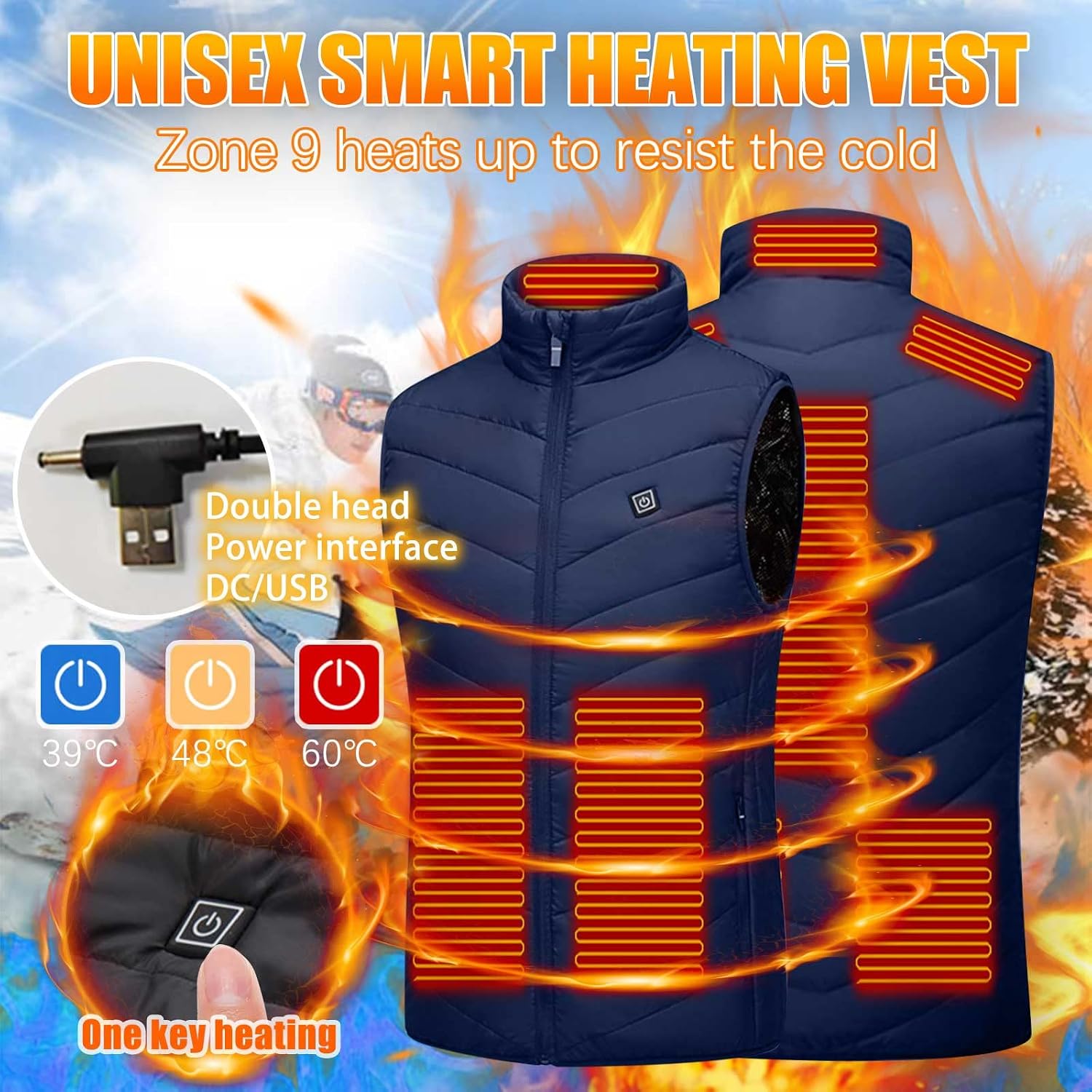 Winter Heated Vest for Women Men Sleeveless Warm Heated Coat Electric Lightweight Heating Vest with Pockets