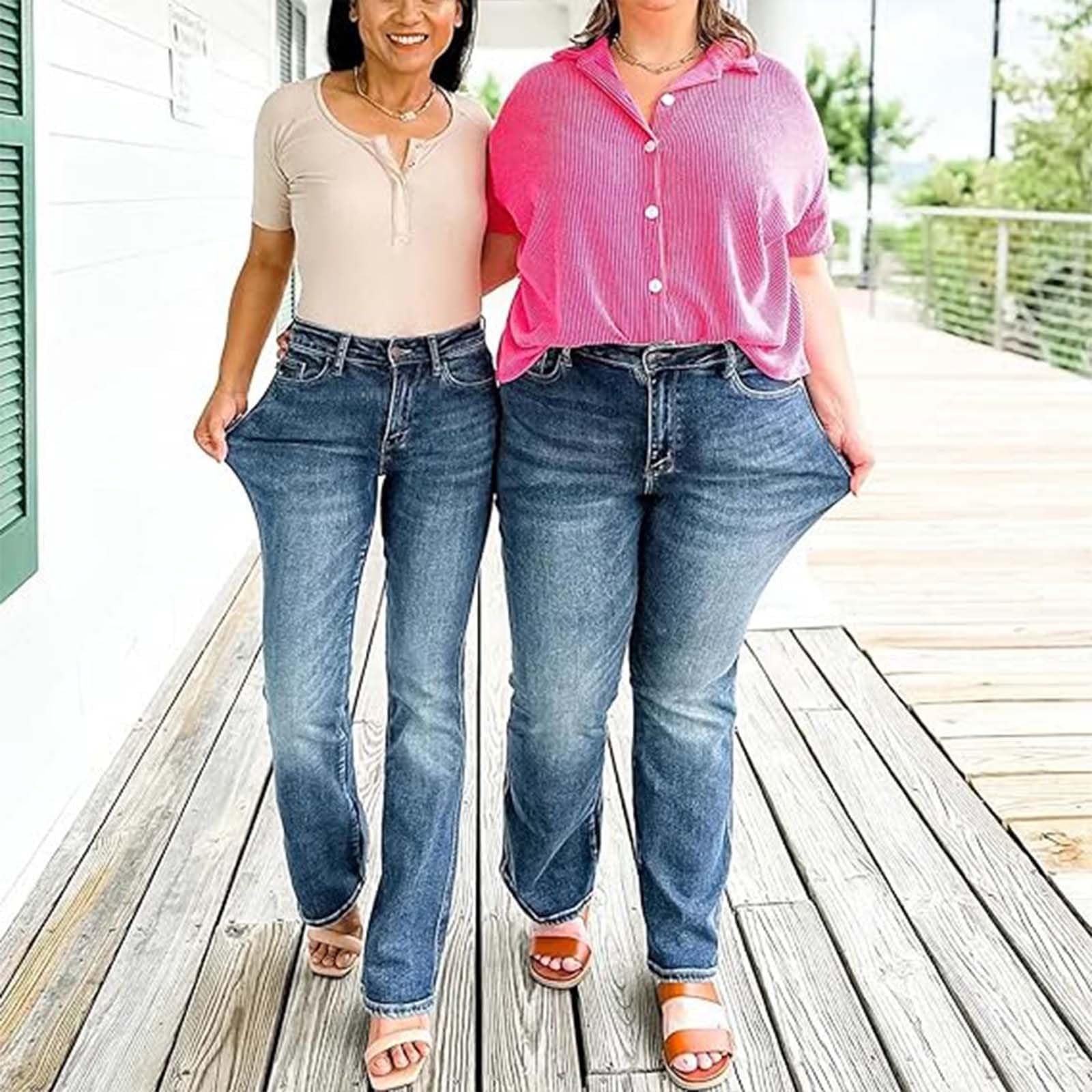 Jeans da donna elasticizzati, look vintage, eleganti, vintage, pantaloni lunghi a zampa, leggeri, per il tempo libero, eleganti, morbidi, in tessuto, casual, da trekking, comodi pantaloni da jogging