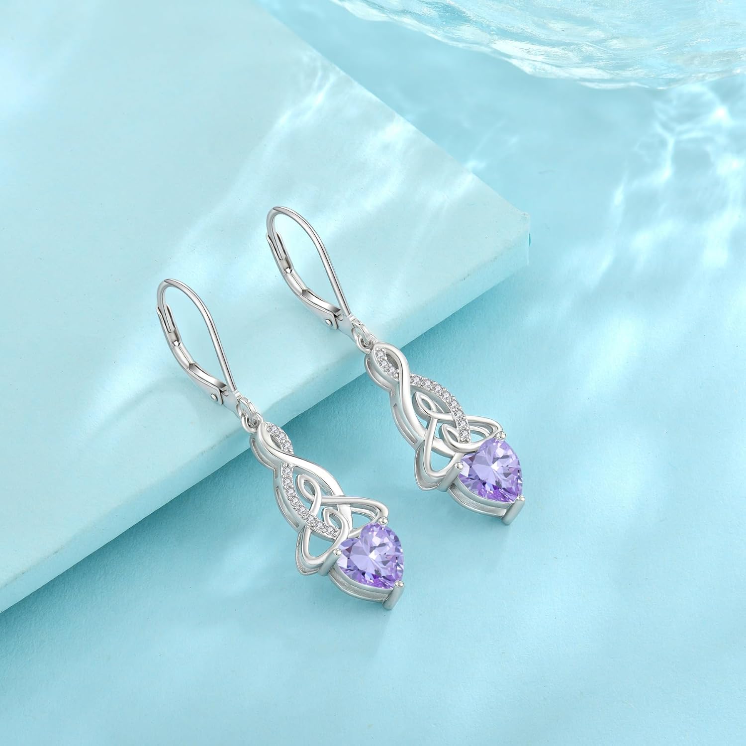 Infinity Celtic Knot Earrings 925 Sterling Silver Dangle Drop Leverback Earrings Birthstone Jewelry Gifts for Women - Image 5